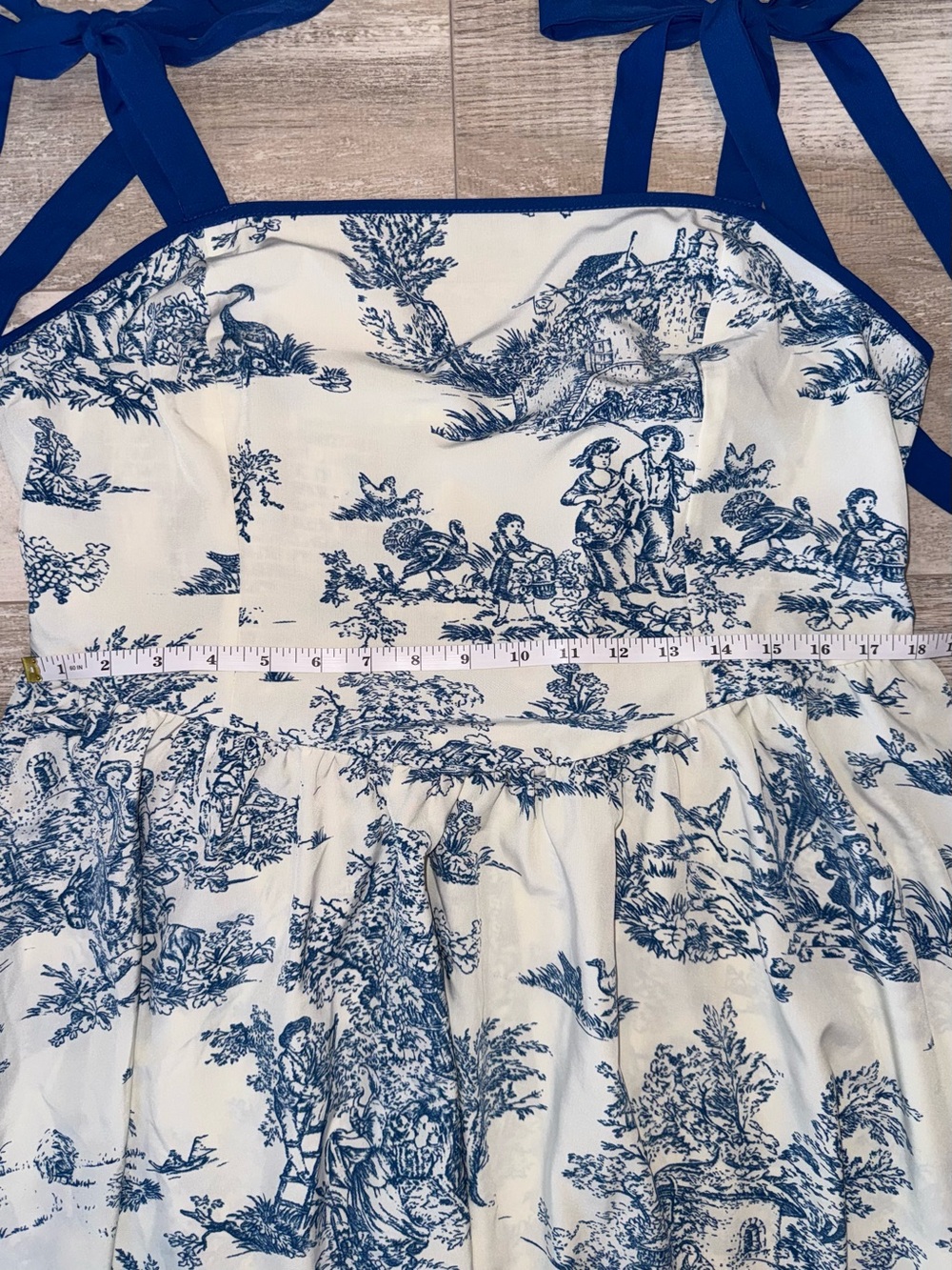 Blue Toile Tie Strap Babydoll Mini Dress Cottagecore Coquette Coastal SHEIN - Picture 7 of 8